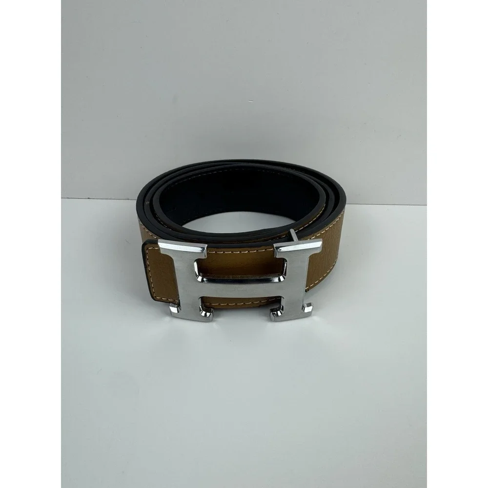 Hermès Constance H Belt Reversible Black/Brown Leather Silver Buckle Size 110